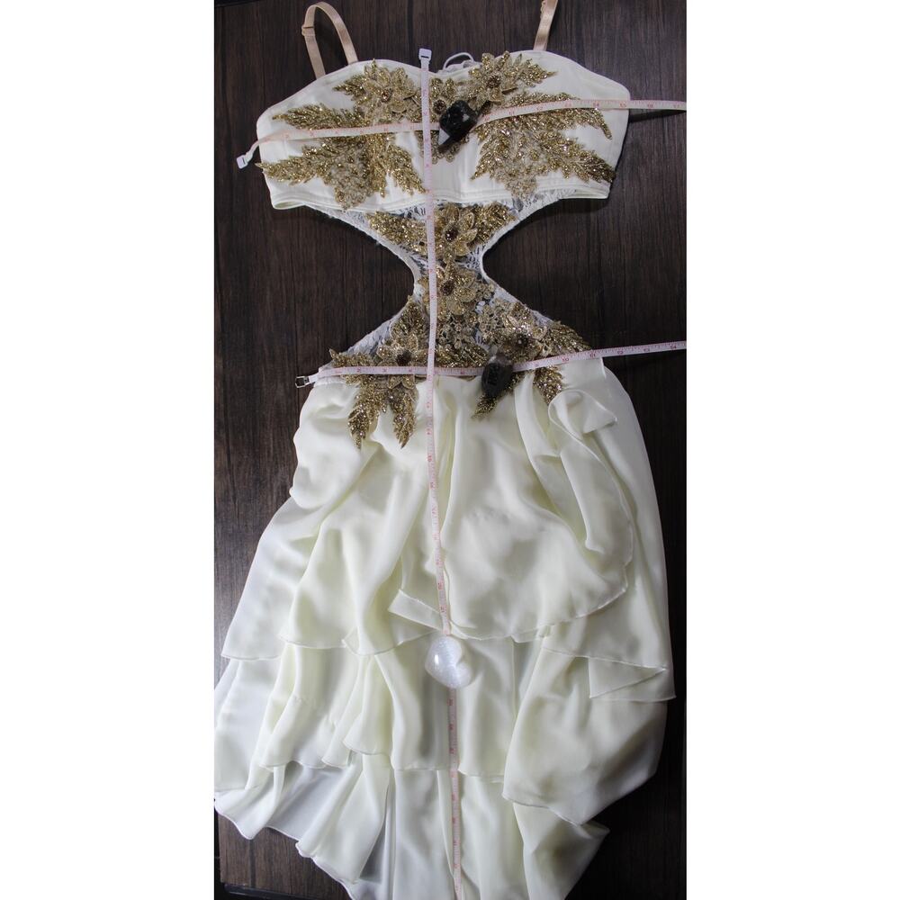 Custom Girls 14 Ice Skating costume gold glitter floral halter dance competition - Picture 5 of 16